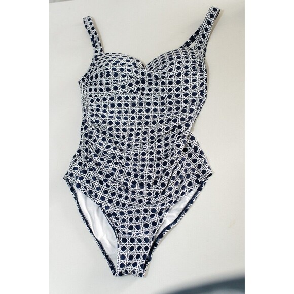BOND-EYE Australia ONE PIECE Navy Blue White lattice Bathing Suit US8 D/DD - Picture 1 of 6